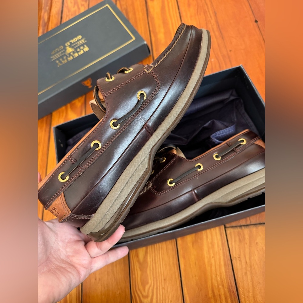 Sperry Gold Cup - Gold Boat ASV Amaretto Brown Leather Boat Shoes -  size 9